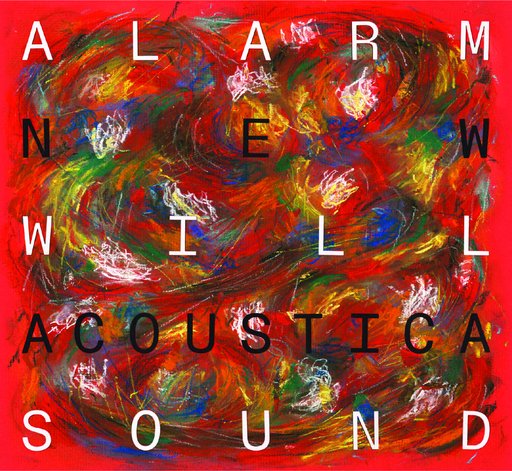New Acoustica cover art: bold typewriter letters over a red pastel painting