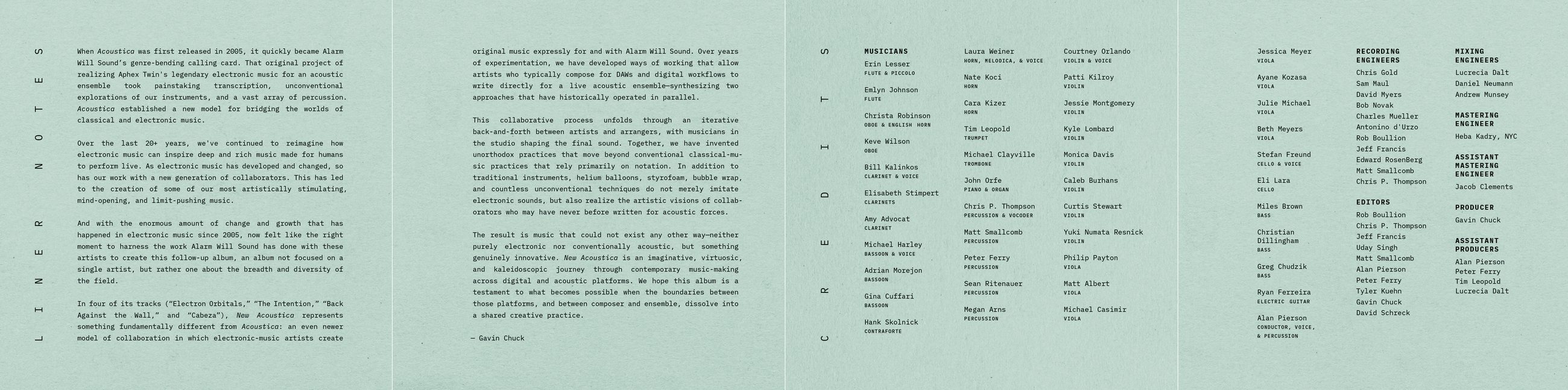 Insert interior: liner notes by Gavin Chuck and full musician and production credits
